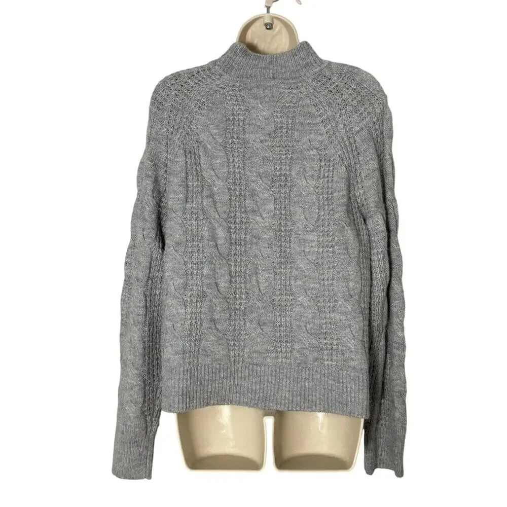 J. Crew Womens Gray Chunky Cable Knit Sweater Size M‎
